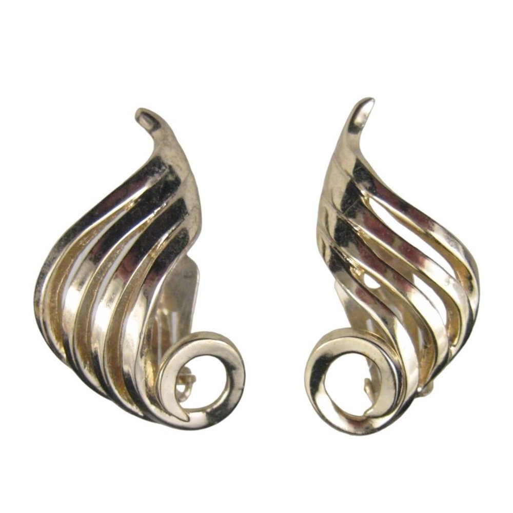 Bergere Earrings CLIP ON Goldtone Vintage Wing Wings Mirrored